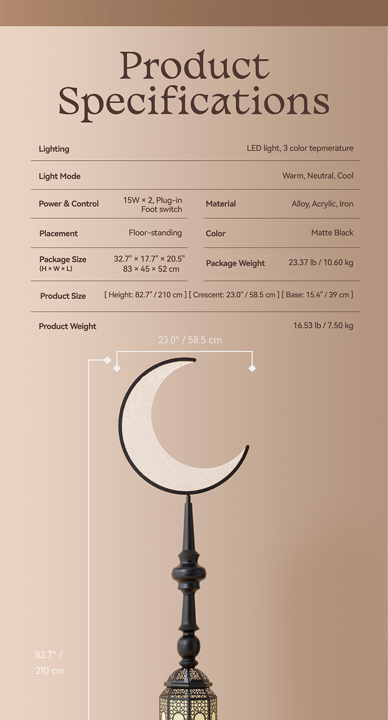 Hilal Midnight Crescent Tower Floor Lamp