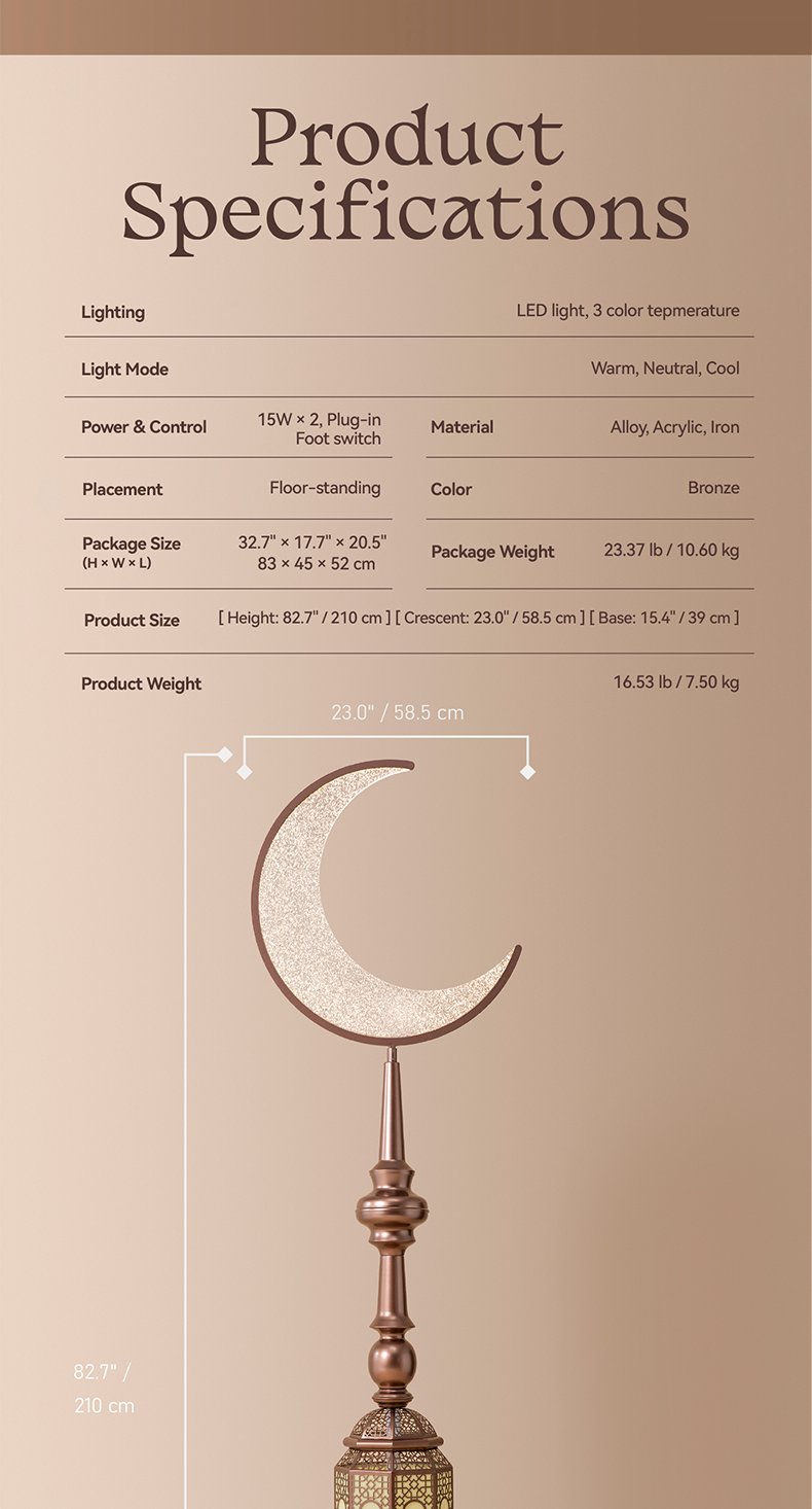 Hilal Amber Crescent Tower Floor Lamp