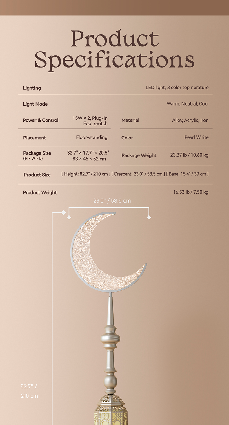 Hilal Pearl Crescent Tower Floor Lamp