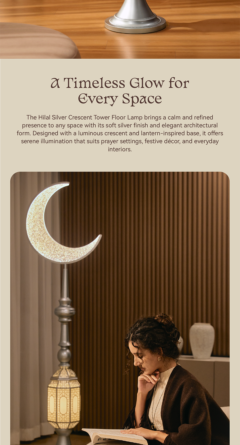 Hilal Silver Crescent Tower Floor Lamp