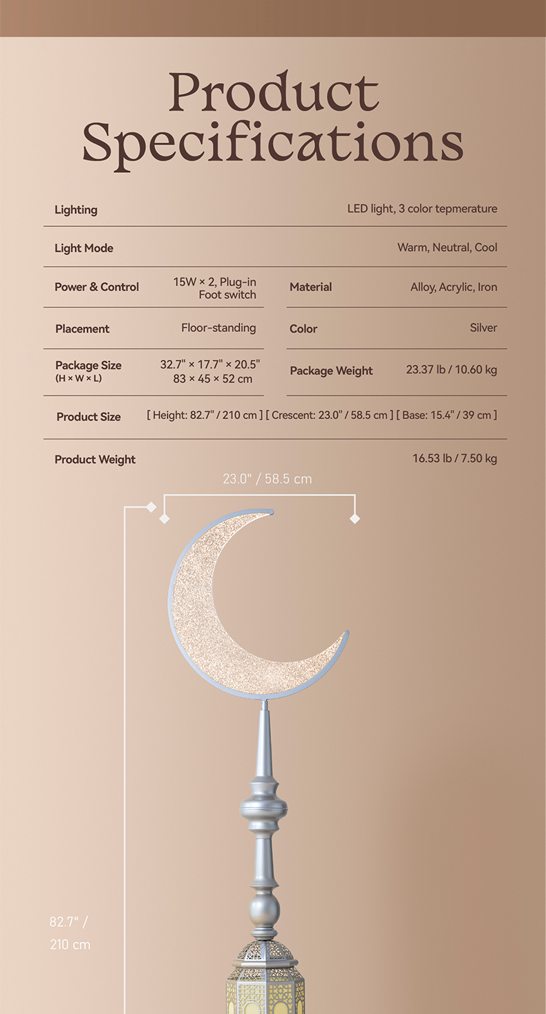 Hilal Silver Crescent Tower Floor Lamp