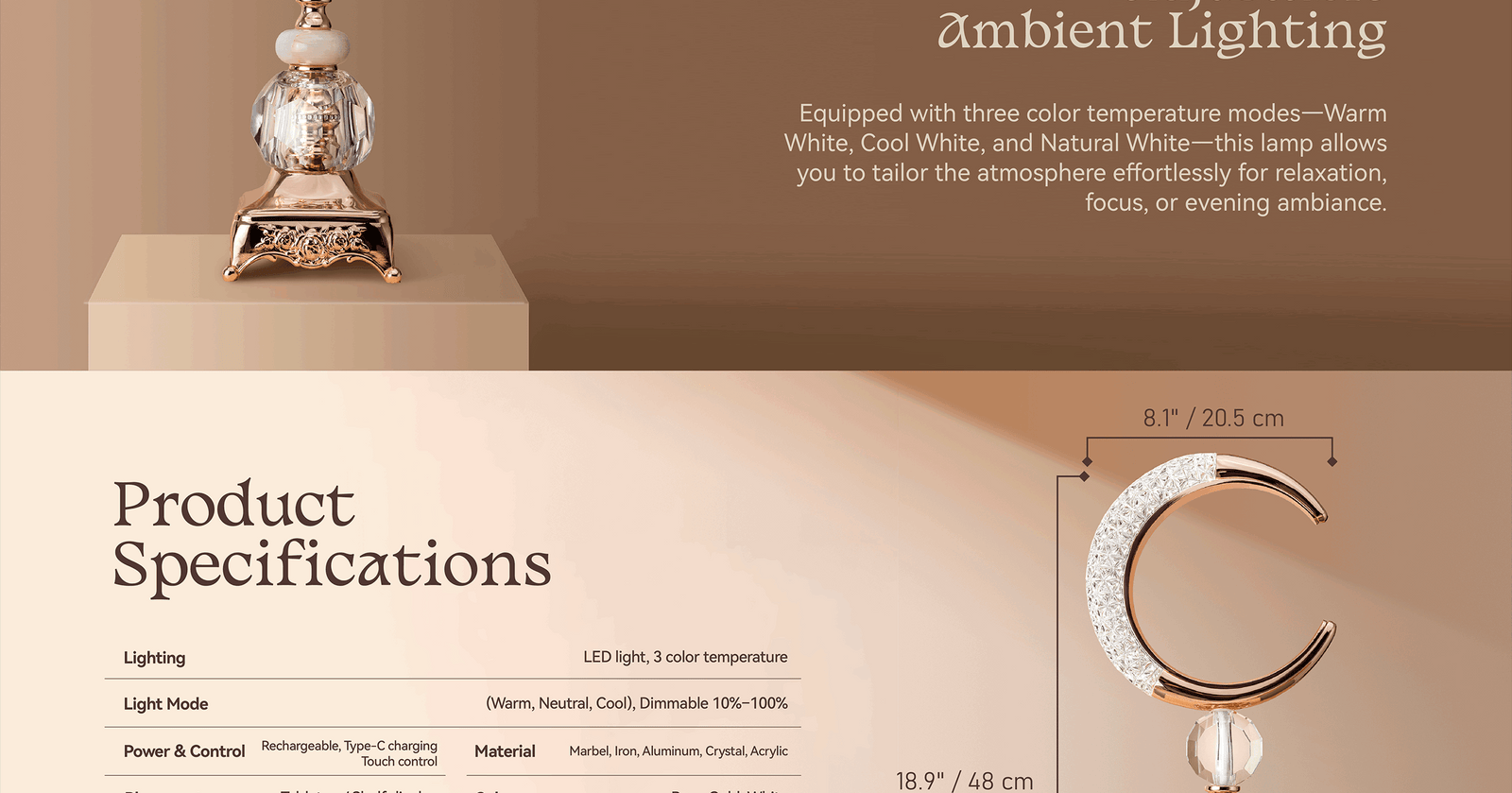 Hilal Crystal Lumière Table Lamp