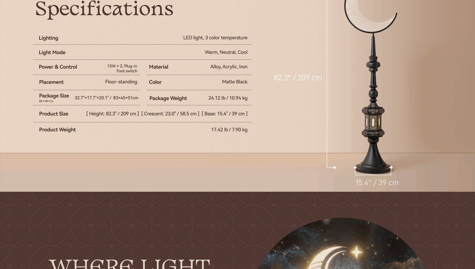 Hilal Midnight Crescent Sentinel Floor Lamp