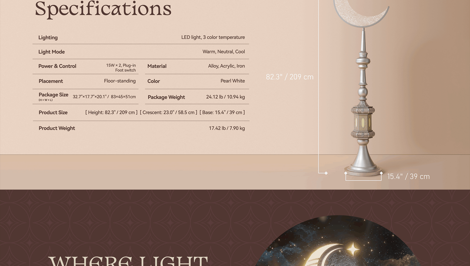 Hilal Lunar Pearl Crescent Sentinel Floor Lamp
