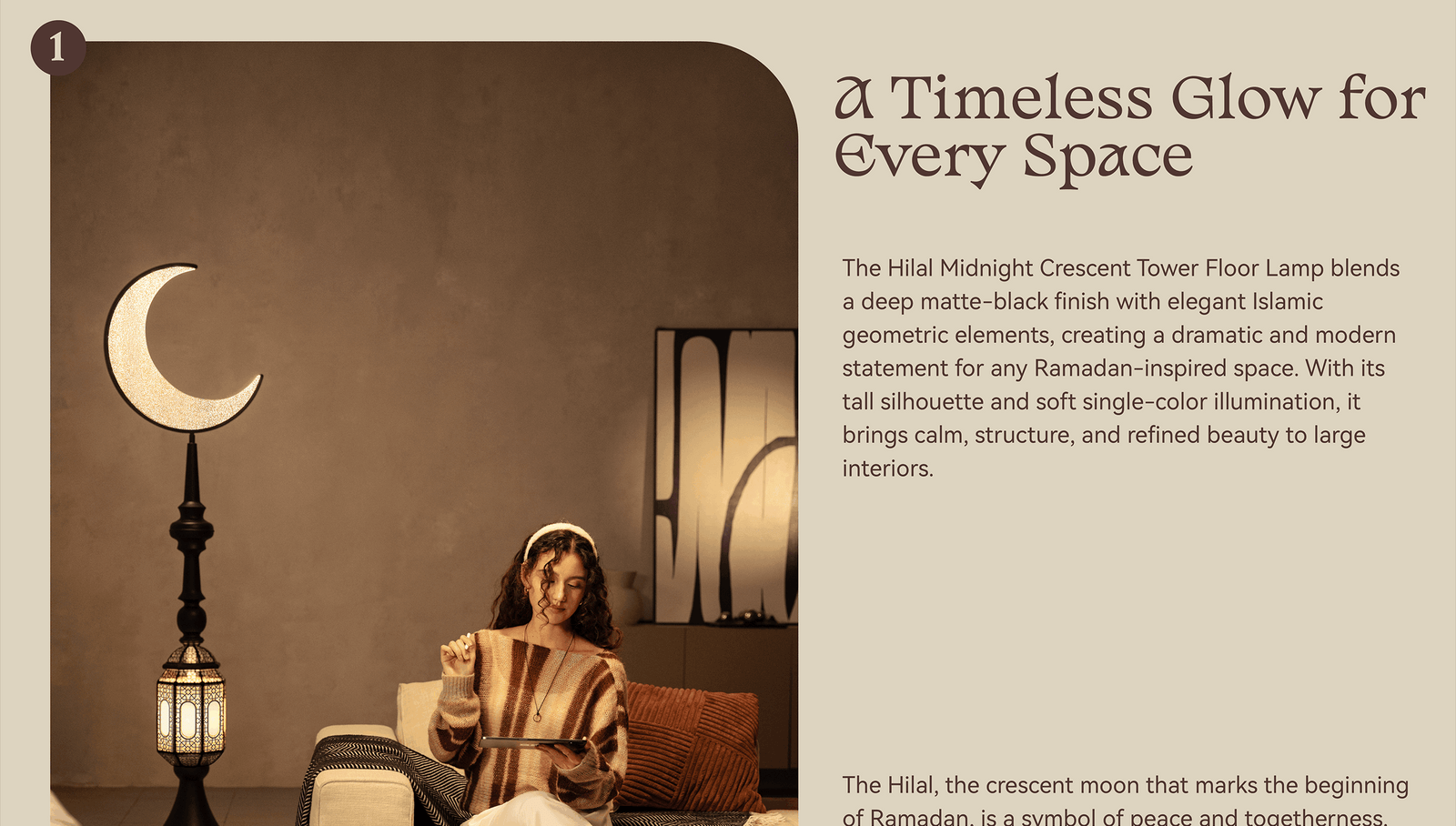 Hilal Midnight Crescent Tower Floor Lamp