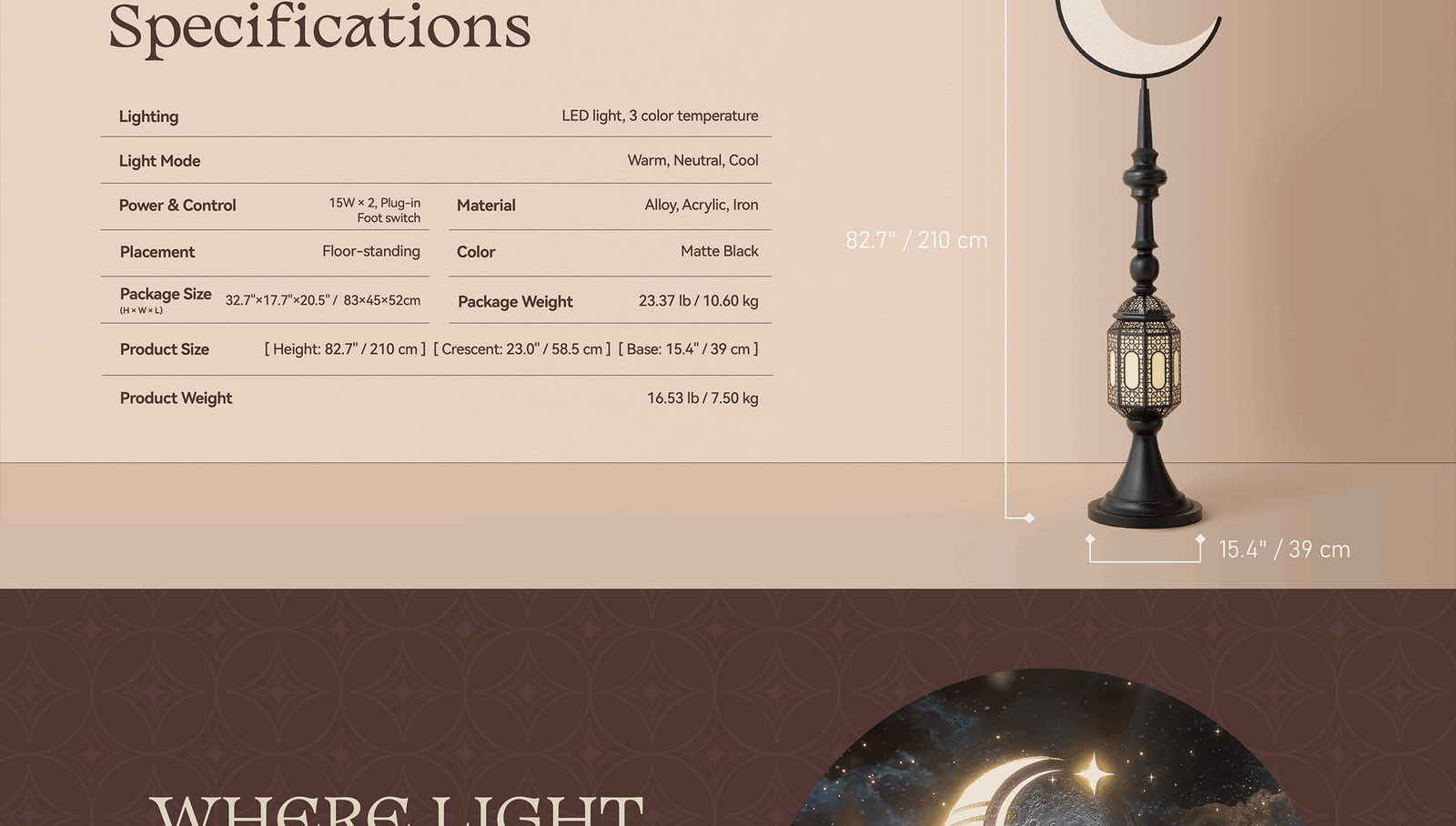 Hilal Midnight Crescent Tower Floor Lamp