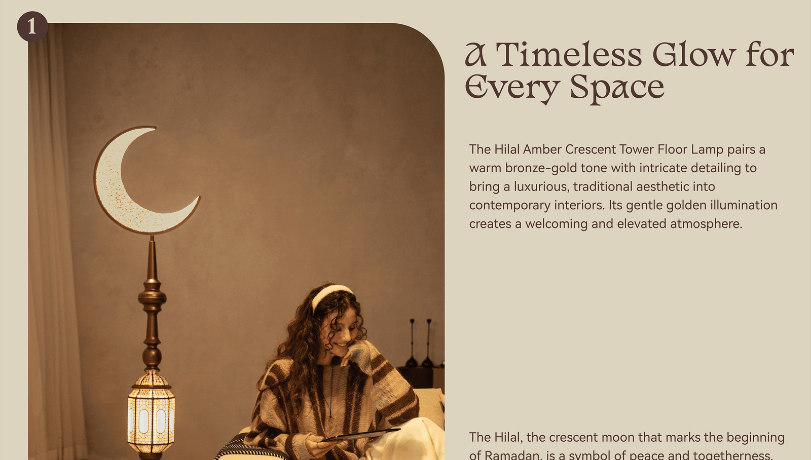 Hilal Amber Crescent Tower Floor Lamp