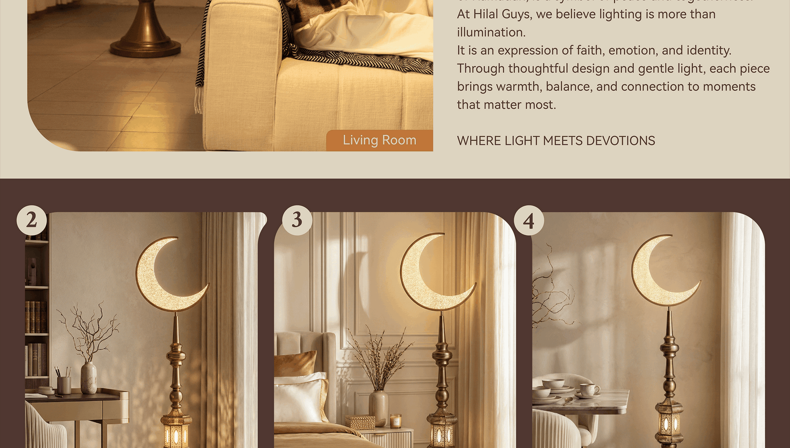 Hilal Amber Crescent Tower Floor Lamp