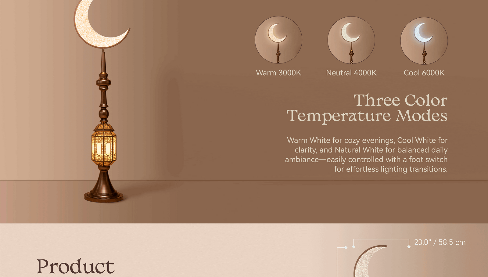 Hilal Amber Crescent Tower Floor Lamp