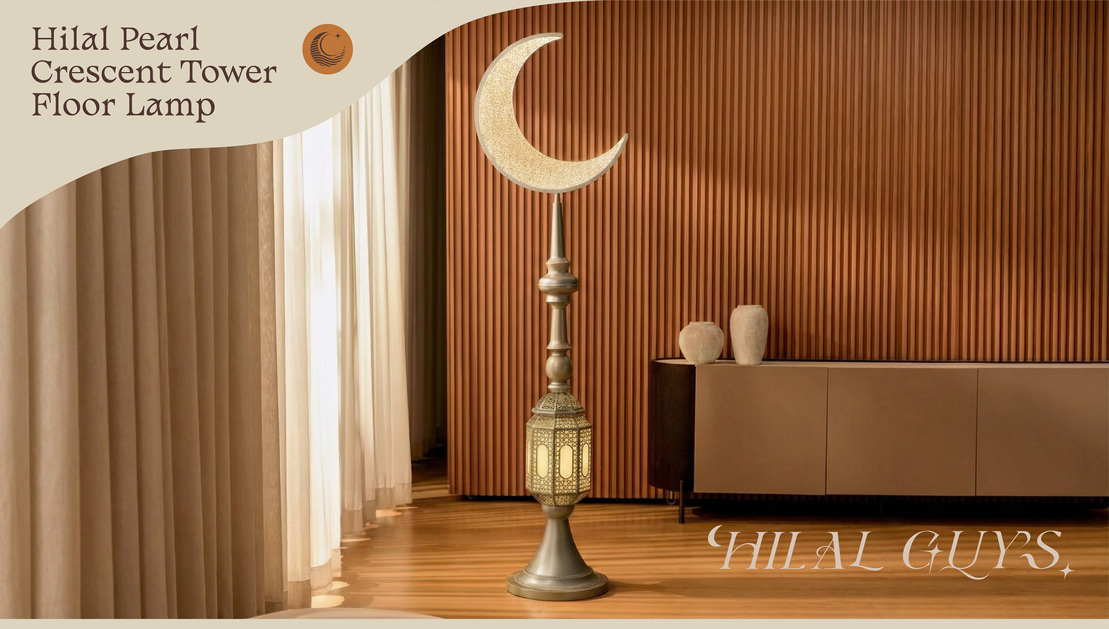 Hilal Pearl Crescent Tower Floor Lamp