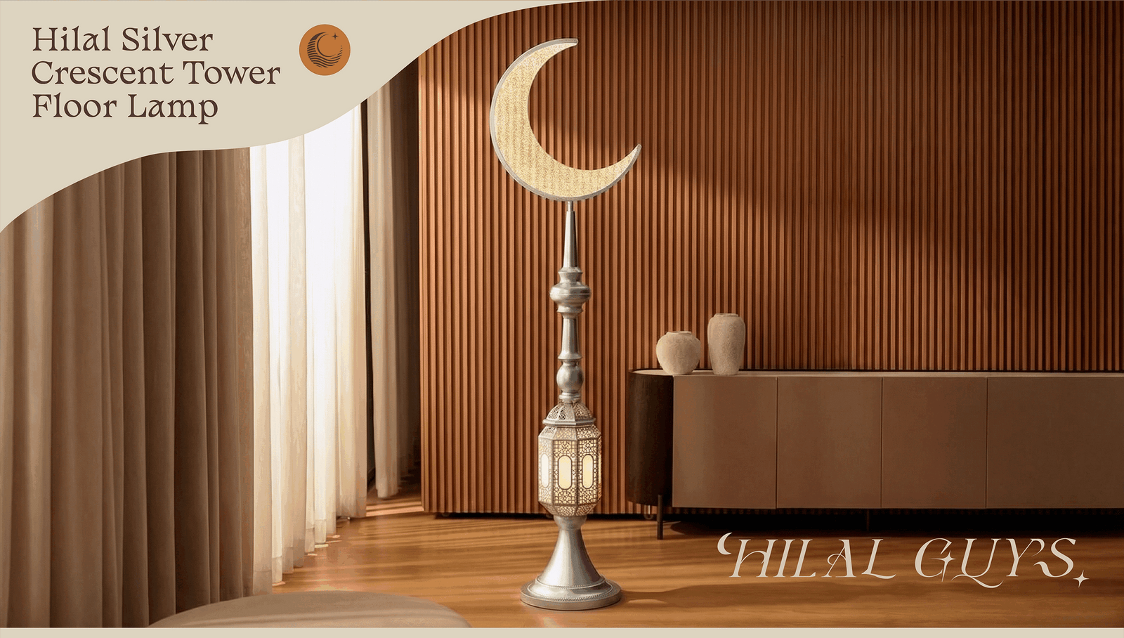 Hilal Silver Crescent Tower Floor Lamp