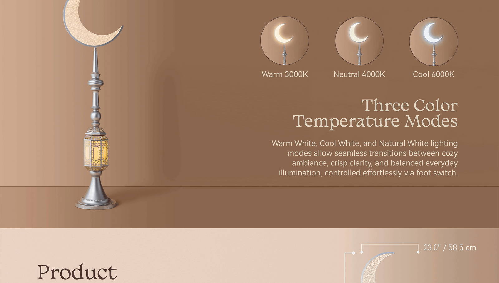 Hilal Silver Crescent Tower Floor Lamp