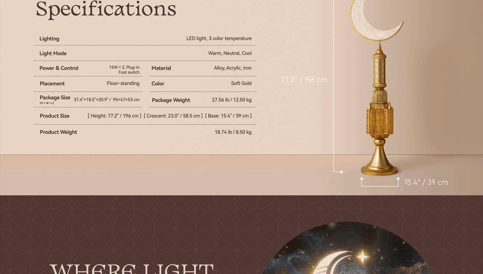 Hilal Auric Crescent Heritage Floor Lamp