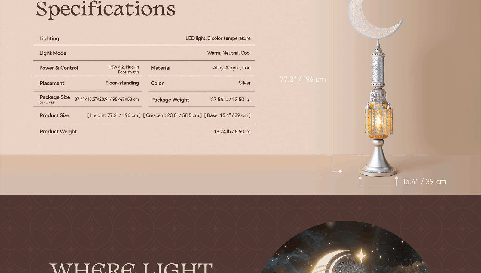 Hilal Silver Crescent Heritage Floor Lamp